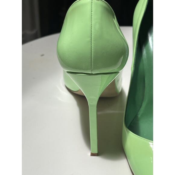 Manolo Blahnik Neon Pastel Green Pumps Heels 39 1/2 Thin Tall Square Stick Heel - Picture 5 of 10
